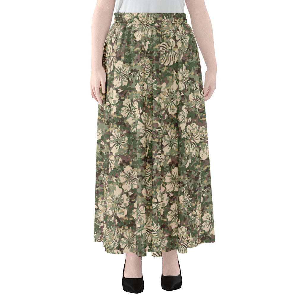 Aloha Hawaiian Camo Flower Pattern Print Chiffon Maxi Skirt