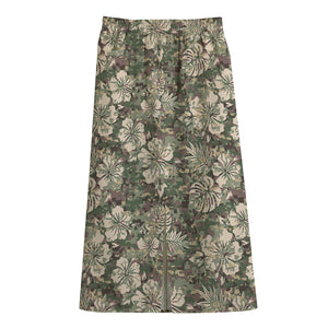 Aloha Hawaiian Camo Flower Pattern Print Cotton Front Slit Maxi Skirt