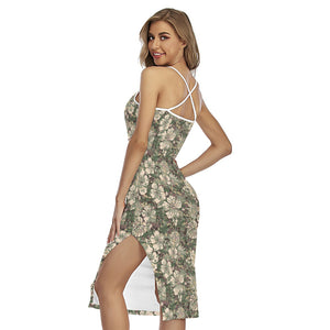 Aloha Hawaiian Camo Flower Pattern Print Cross Back Cami Dress