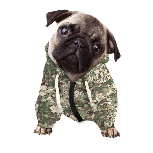 Aloha Hawaiian Camo Flower Pattern Print Dog Zip Up Hoodie