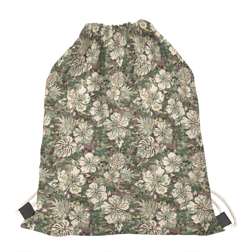 Aloha Hawaiian Camo Flower Pattern Print Drawstring Bag