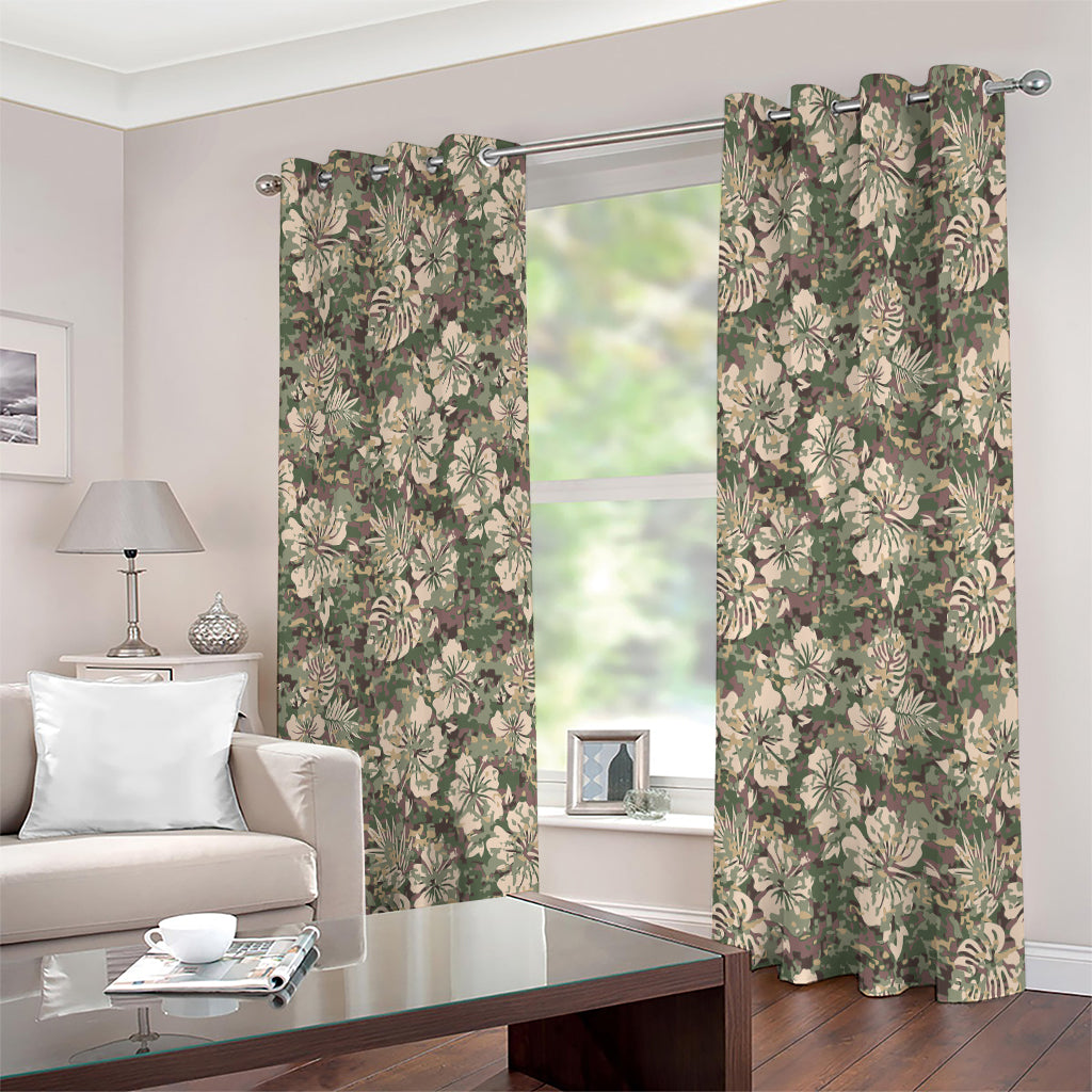 Aloha Hawaiian Camo Flower Pattern Print Extra Wide Grommet Curtains