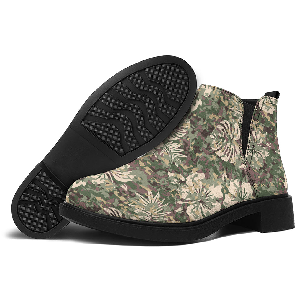 Aloha Hawaiian Camo Flower Pattern Print Flat Ankle Boots