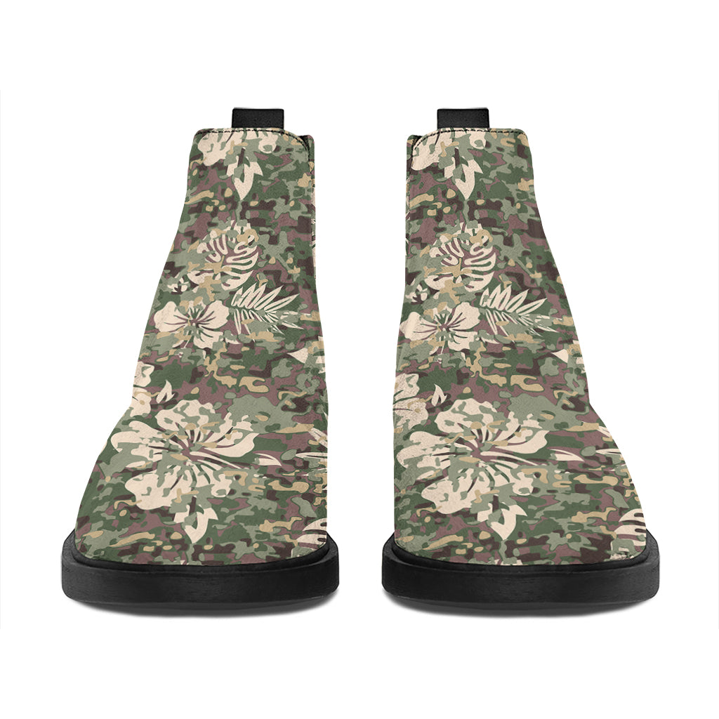 Aloha Hawaiian Camo Flower Pattern Print Flat Ankle Boots