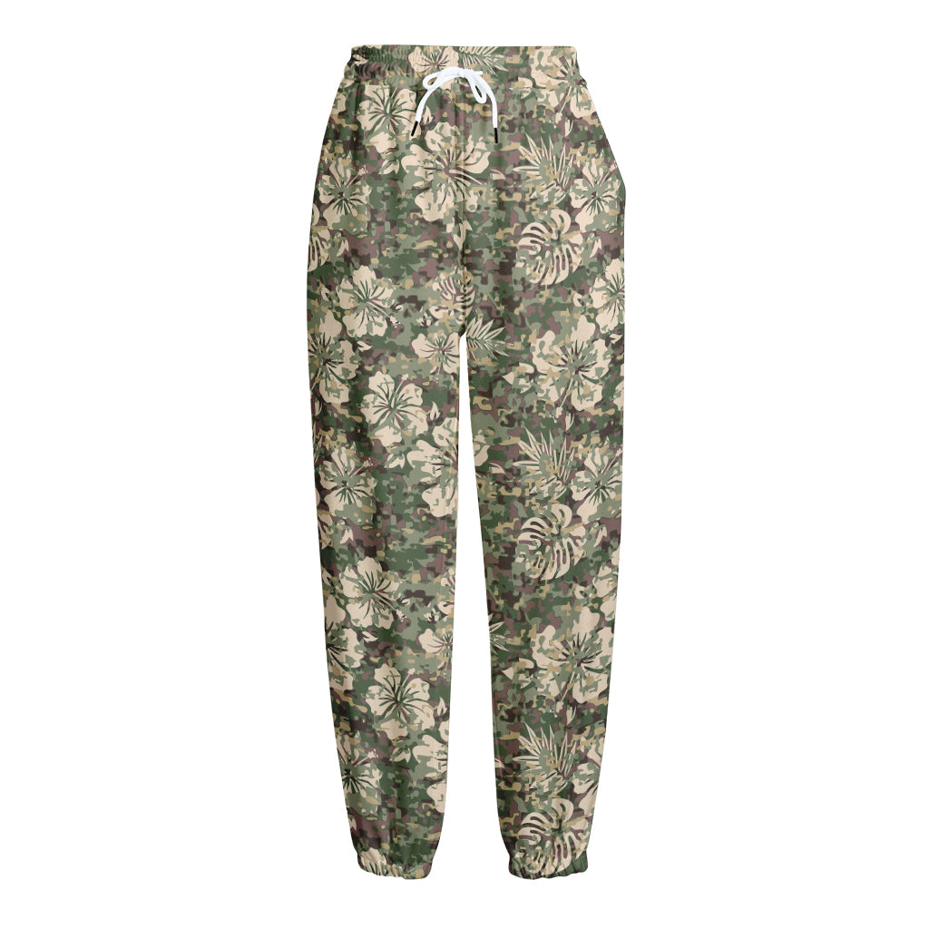 Aloha Hawaiian Camo Flower Pattern Print Fleece Lined Knit Pants