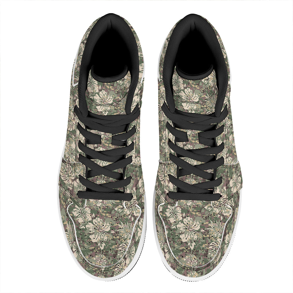 Aloha Hawaiian Camo Flower Pattern Print High Top Leather Sneakers