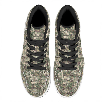 Aloha Hawaiian Camo Flower Pattern Print High Top Leather Sneakers