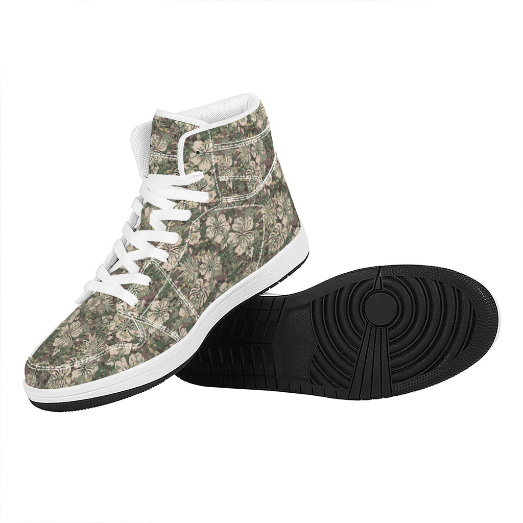 Aloha Hawaiian Camo Flower Pattern Print High Top Leather Sneakers