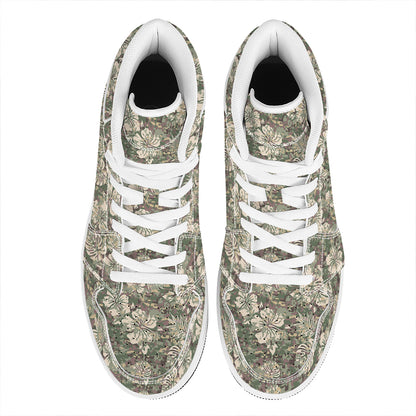 Aloha Hawaiian Camo Flower Pattern Print High Top Leather Sneakers