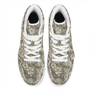 Aloha Hawaiian Camo Flower Pattern Print High Top Leather Sneakers