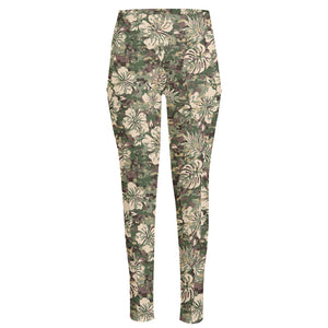 Aloha Hawaiian Camo Flower Pattern Print High-Waisted Pocket Leggings