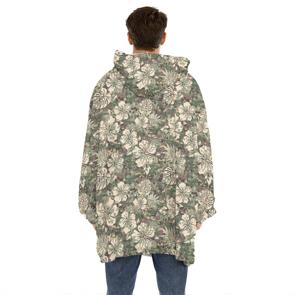 Aloha Hawaiian Camo Flower Pattern Print Hoodie Blanket