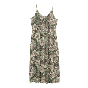 Aloha Hawaiian Camo Flower Pattern Print Jersey Midi Cami Dress