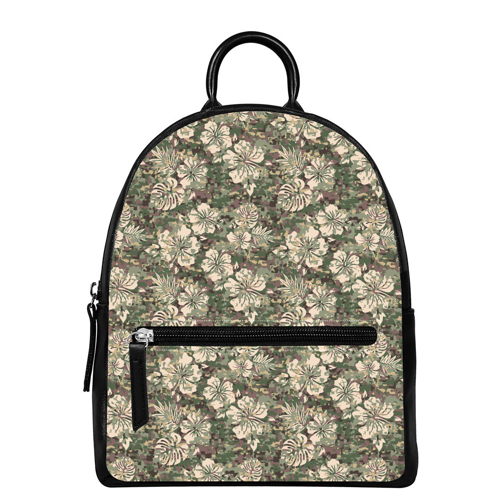 Aloha Hawaiian Camo Flower Pattern Print Leather Backpack