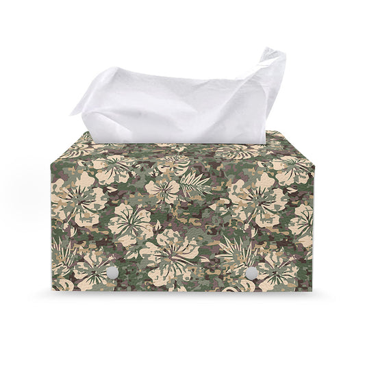 Aloha Hawaiian Camo Flower Pattern Print Leather Tissue Box Cover