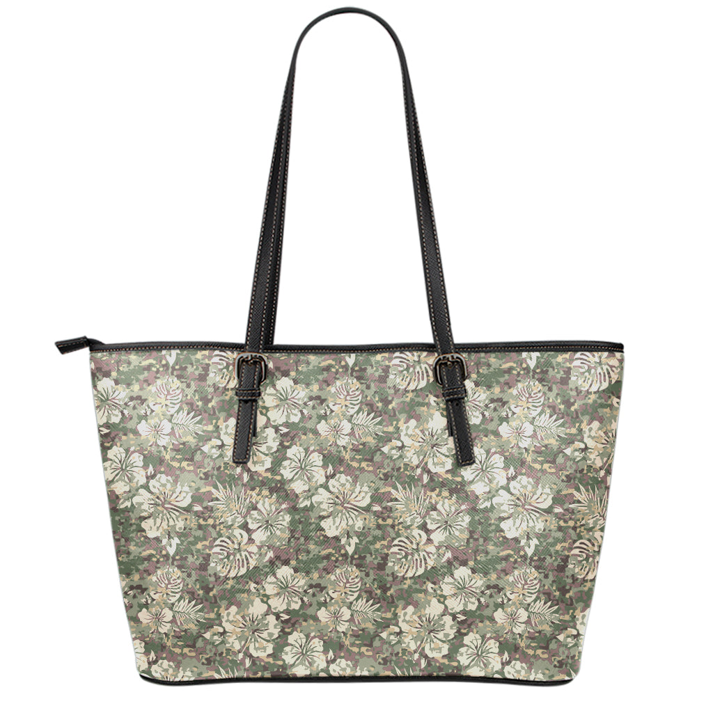 Aloha Hawaiian Camo Flower Pattern Print Leather Tote Bag