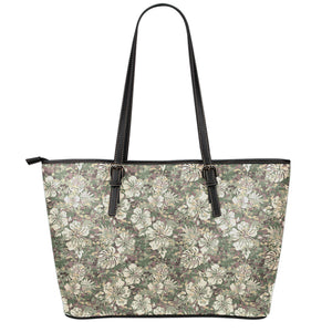 Aloha Hawaiian Camo Flower Pattern Print Leather Tote Bag