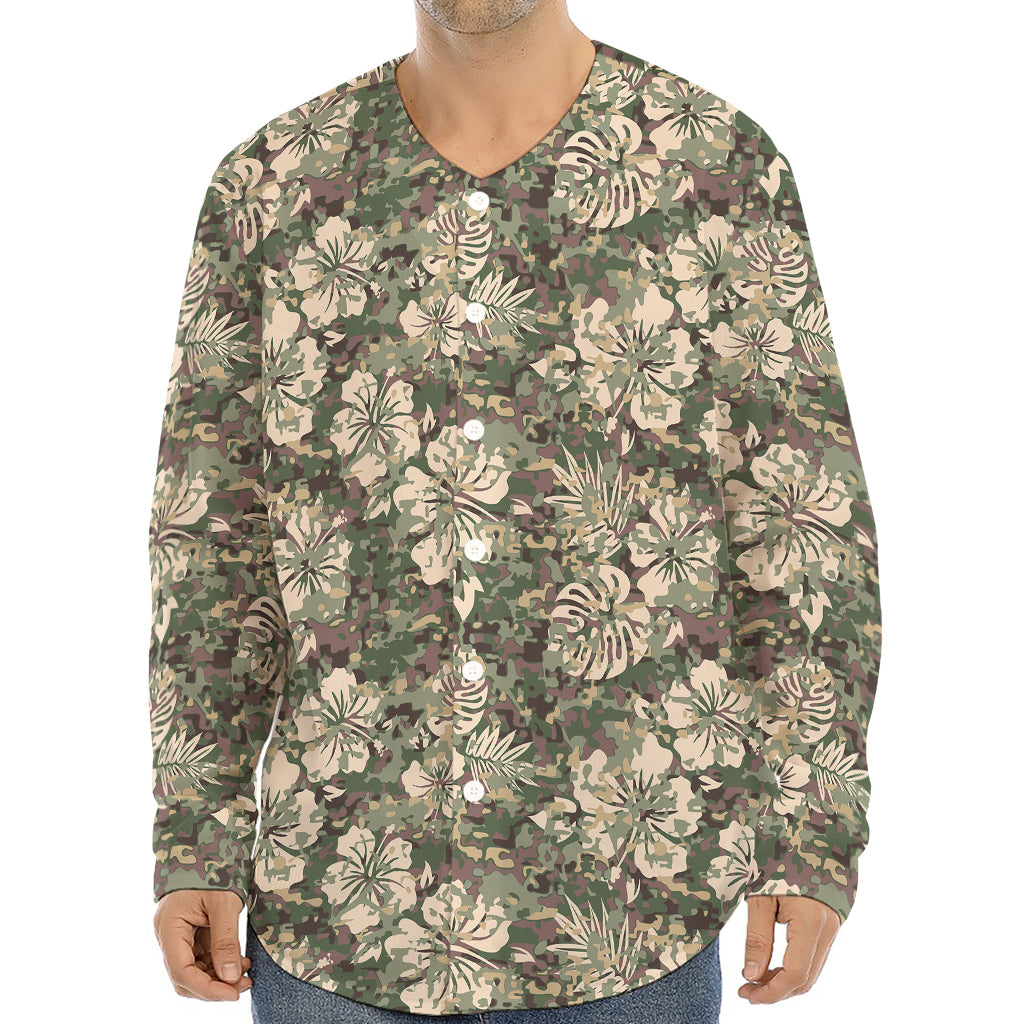 Aloha Hawaiian Camo Flower Pattern Print Long Sleeve Baseball Jersey