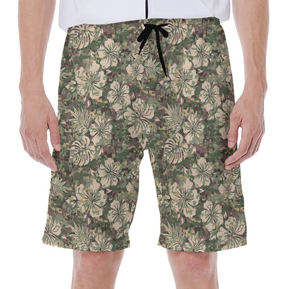 Aloha Hawaiian Camo Flower Pattern Print Men's Beach Shorts