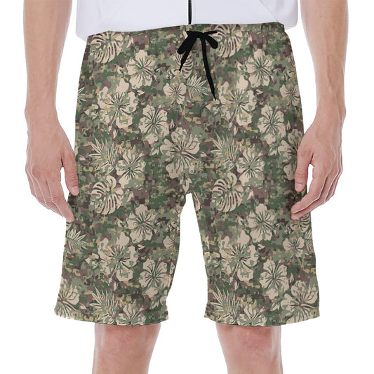 Aloha Hawaiian Camo Flower Pattern Print Men's Beach Shorts