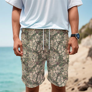 Aloha Hawaiian Camo Flower Pattern Print Men's Cargo Shorts