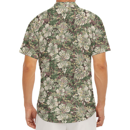 Aloha Hawaiian Camo Flower Pattern Print Men's Deep V-Neck Shirt
