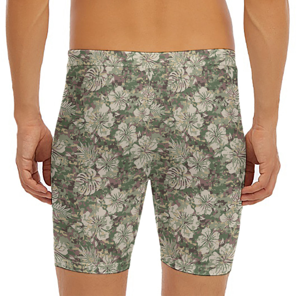 Aloha Hawaiian Camo Flower Pattern Print Men's Long Boxer Briefs