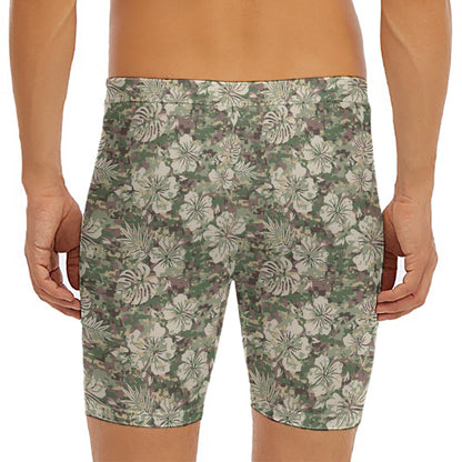 Aloha Hawaiian Camo Flower Pattern Print Men's Long Boxer Briefs