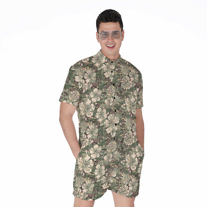 Aloha Hawaiian Camo Flower Pattern Print Men's Rompers