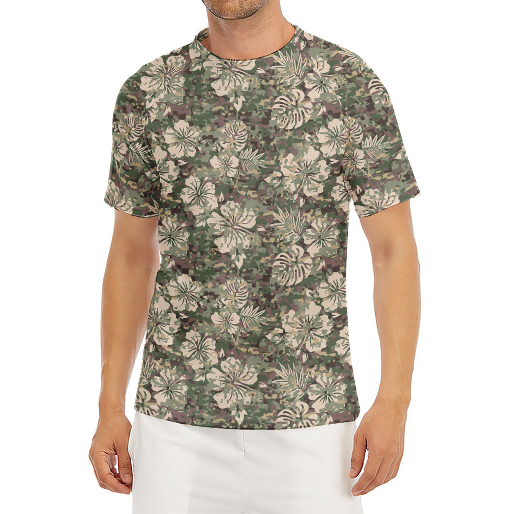 Aloha Hawaiian Camo Flower Pattern Print Men's Short Sleeve Rash Guard