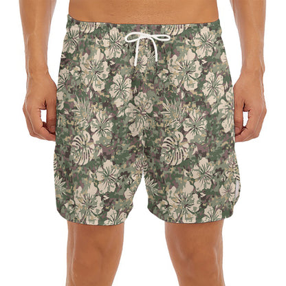 Aloha Hawaiian Camo Flower Pattern Print Men's Split Running Shorts