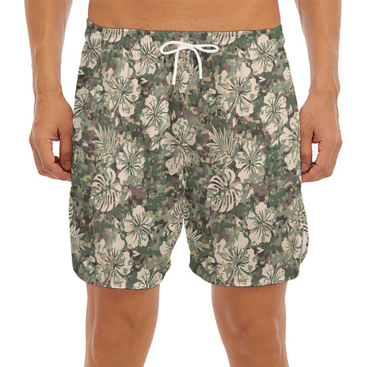 Aloha Hawaiian Camo Flower Pattern Print Men's Split Running Shorts