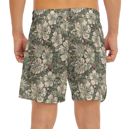Aloha Hawaiian Camo Flower Pattern Print Men's Split Running Shorts