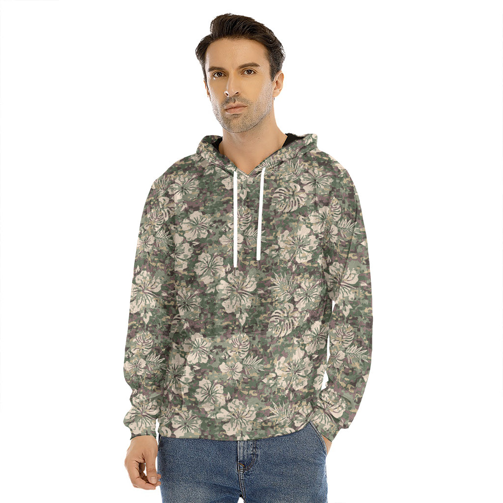 Aloha Hawaiian Camo Flower Pattern Print Men's Velvet Pullover Hoodie