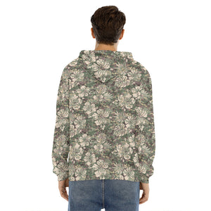 Aloha Hawaiian Camo Flower Pattern Print Men's Velvet Pullover Hoodie