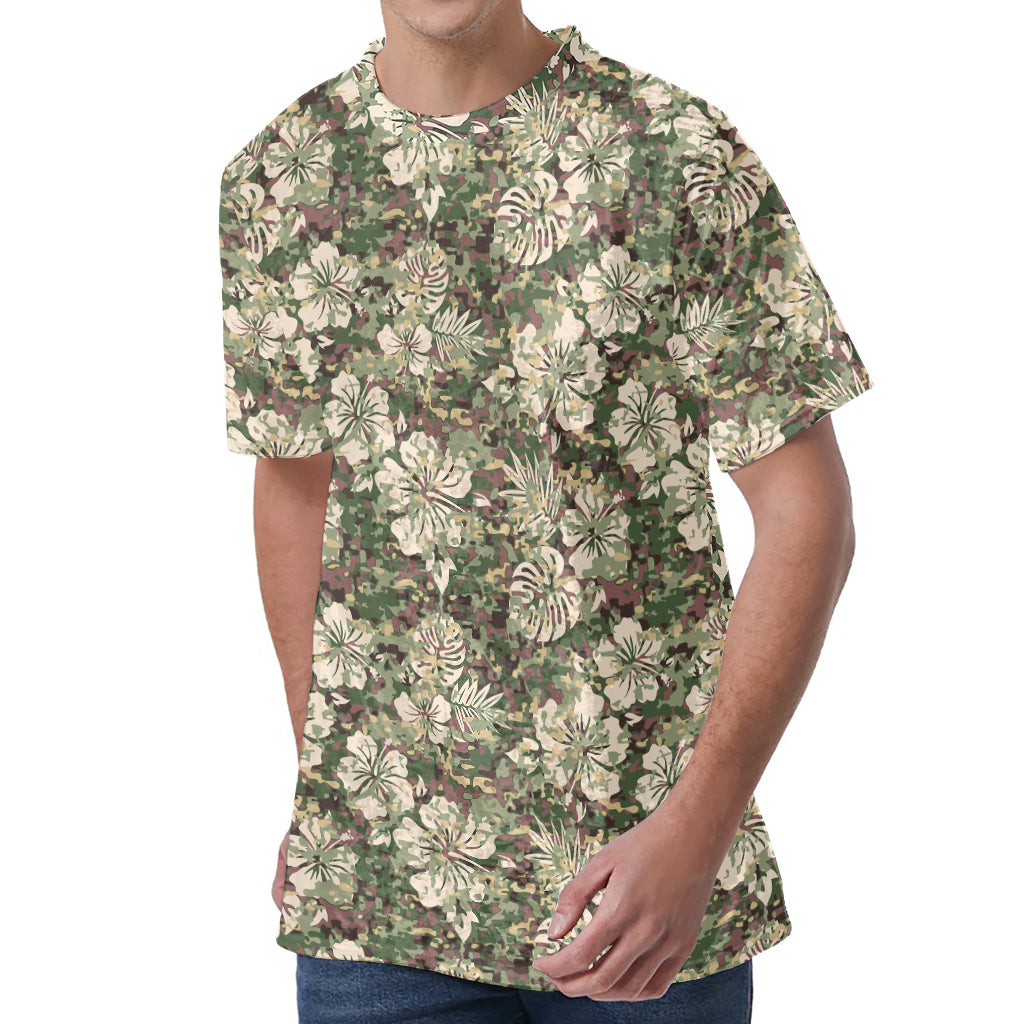 Aloha Hawaiian Camo Flower Pattern Print Men's Velvet T-Shirt