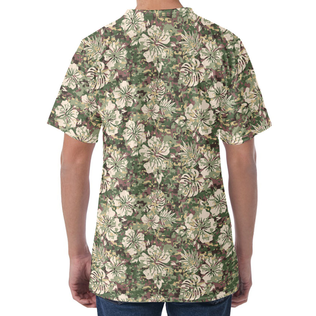 Aloha Hawaiian Camo Flower Pattern Print Men's Velvet T-Shirt