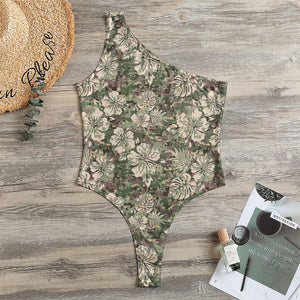 Aloha Hawaiian Camo Flower Pattern Print One Shoulder Bodysuit