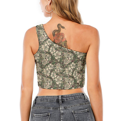 Aloha Hawaiian Camo Flower Pattern Print One Shoulder Crop Top
