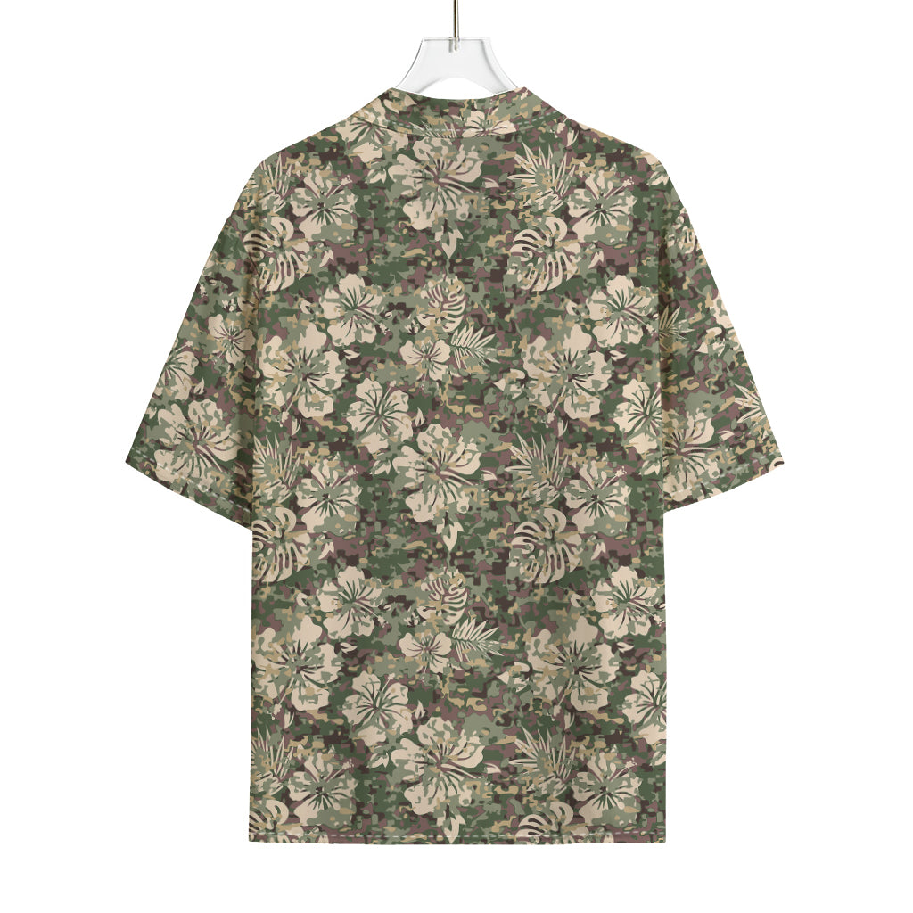 Aloha Hawaiian Camo Flower Pattern Print Rayon Hawaiian Shirt