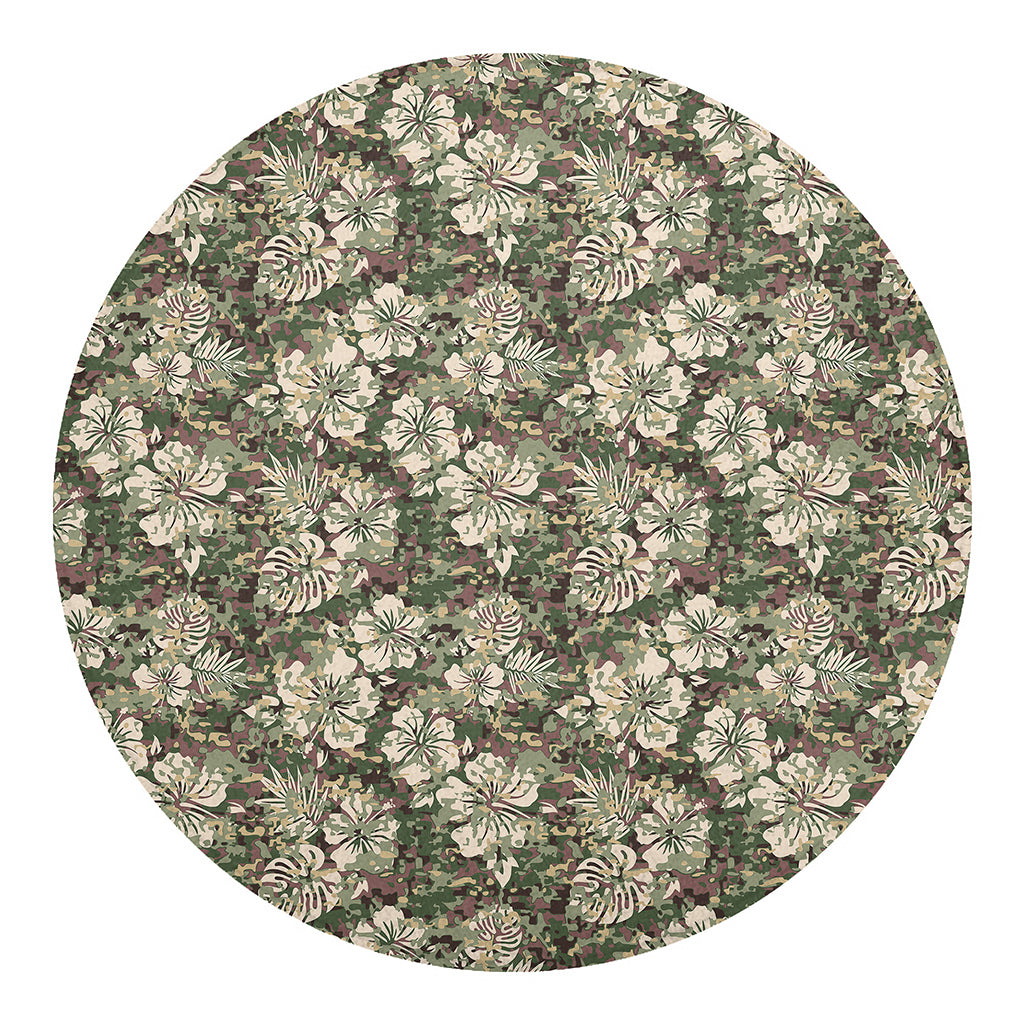 Aloha Hawaiian Camo Flower Pattern Print Round Blanket