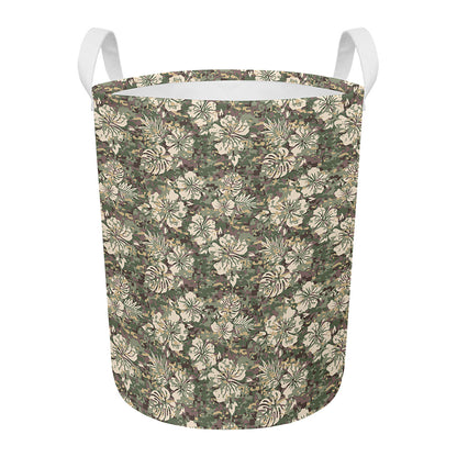 Aloha Hawaiian Camo Flower Pattern Print Round Laundry Basket