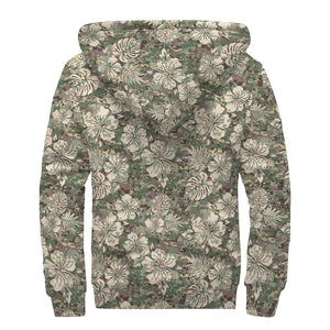 Aloha Hawaiian Camo Flower Pattern Print Sherpa Lined Zip Up Hoodie