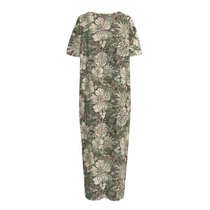 Aloha Hawaiian Camo Flower Pattern Print Short Sleeve Long Nightdress