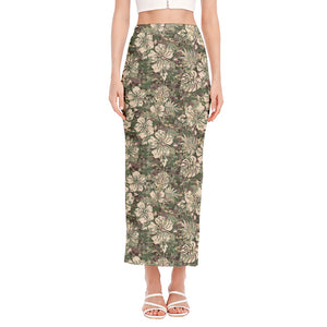 Aloha Hawaiian Camo Flower Pattern Print Side Slit Maxi Skirt