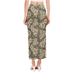 Aloha Hawaiian Camo Flower Pattern Print Side Slit Maxi Skirt