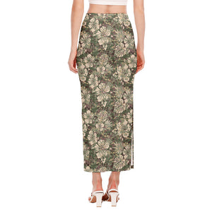 Aloha Hawaiian Camo Flower Pattern Print Side Slit Maxi Skirt