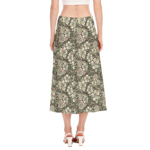 Aloha Hawaiian Camo Flower Pattern Print Side Slit Midi Skirt