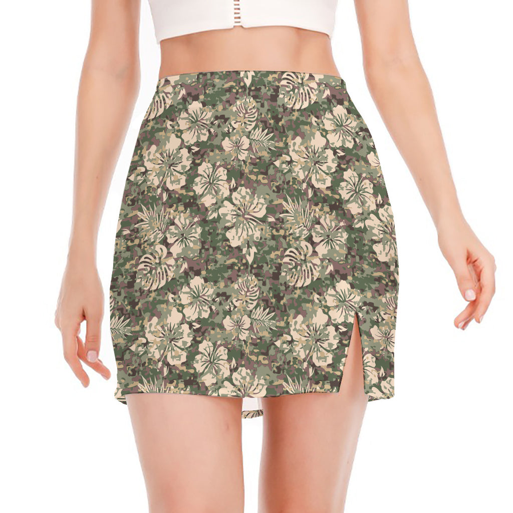 Aloha Hawaiian Camo Flower Pattern Print Side Slit Mini Skirt