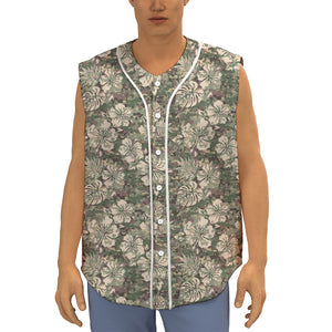 Aloha Hawaiian Camo Flower Pattern Print Sleeveless Baseball Jersey